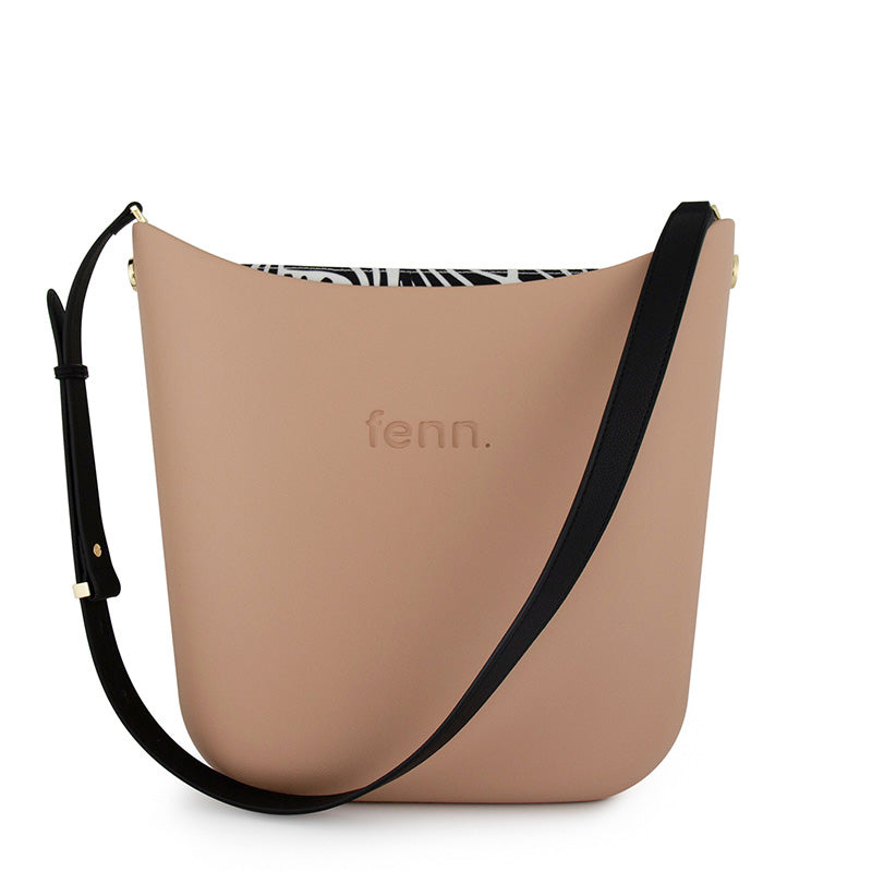 Elegant Fenn – Mocha – Pattern Inner – Gold Zip – Black Flat Adjustable Strap