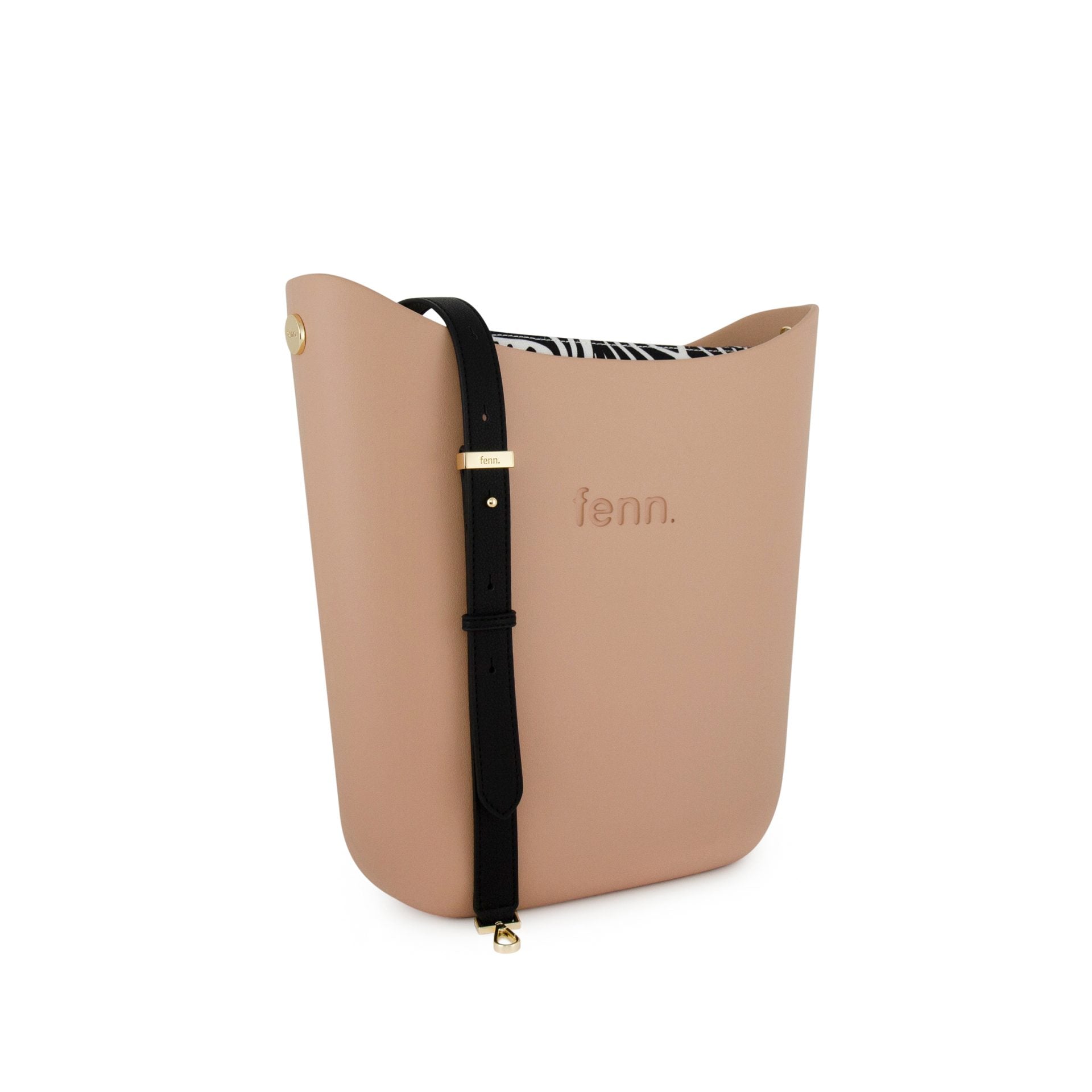 Elegant Fenn – Mocha – Pattern Inner – Gold Zip – Black Flat Adjustable Strap