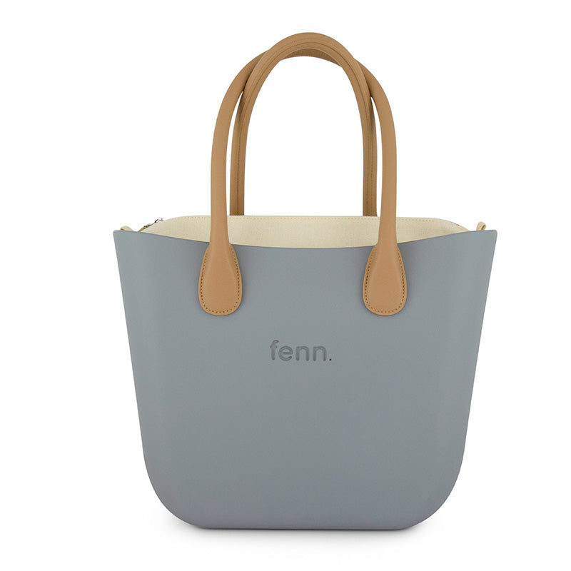 Original Collection – Blue Haze – Beige Inner – Silver Zip – Light Tan Round Handle