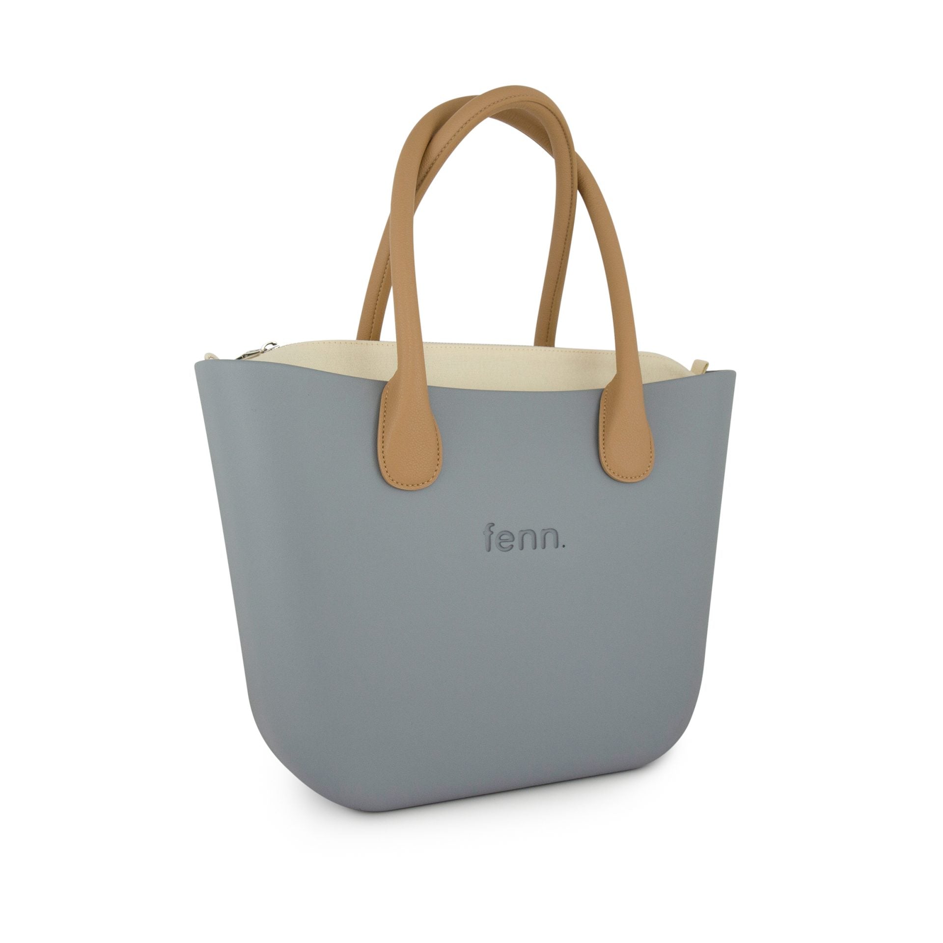 Original Collection – Blue Haze – Beige Inner – Silver Zip – Light Tan Round Handle